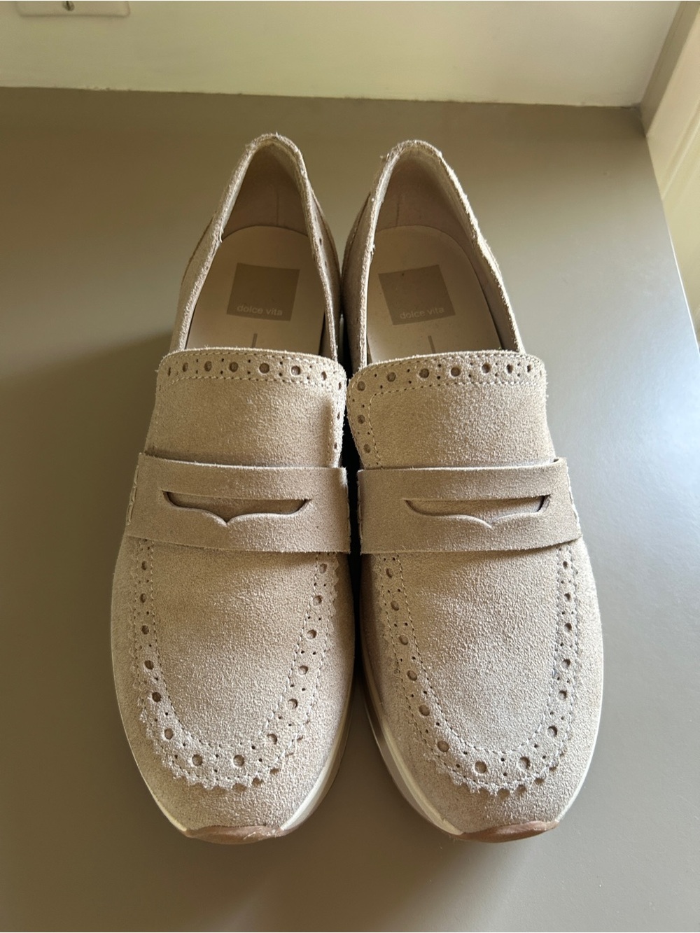 Dolce Vita Beige Suede Penny Loafers